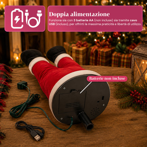 saint joy babbo natale incastrato nellalbero con gambe animate e musica ean 8050043128041