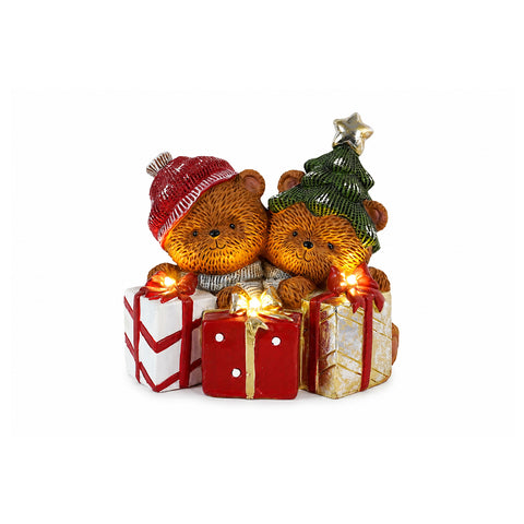 saint joy orsetto natalizio in poliresina con pacco regalo 2 varianti luci led puntuali alimentazione a batterie finiture curate base stabile ean 8050043127846