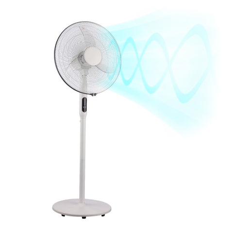 Ventoinha de pé branca de 60W com visor, temporizador e altura regulável