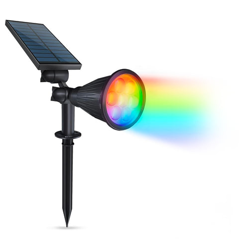 Projetor LED solar Round com 2 modos RGB e espeto, 7w
