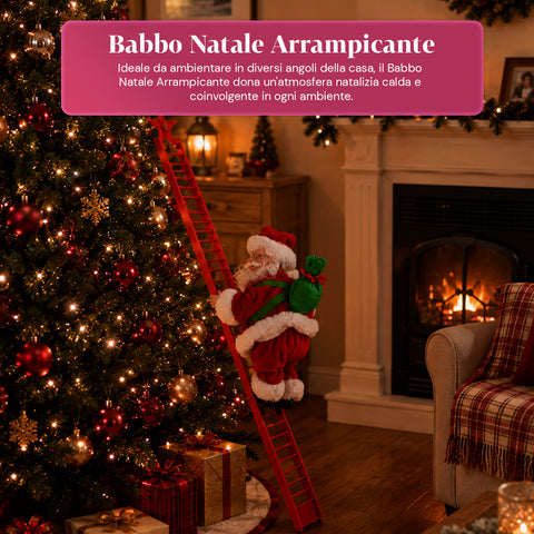 saint joy babbo natale sulla scala animato con musica decorazione h72 cm ean 8050043127938