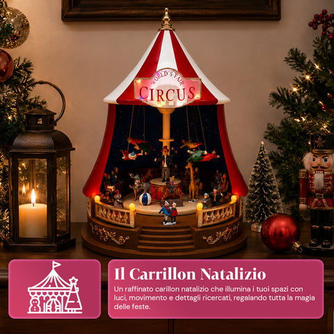 saint joy carillon natalizio animato circojoy con luci led e musica tendone circo 34 x h44 cm in plastica scena rotante alimentazione usb o a batterie ean 8050043127730