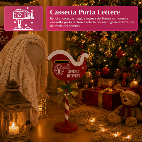 saint joy flypost cassetta porta lettere natalizia a forma di slitta in metallo dimensioni 23x14x50 cm grande capacita fiocco dorato base dappoggio ean 8050043127860