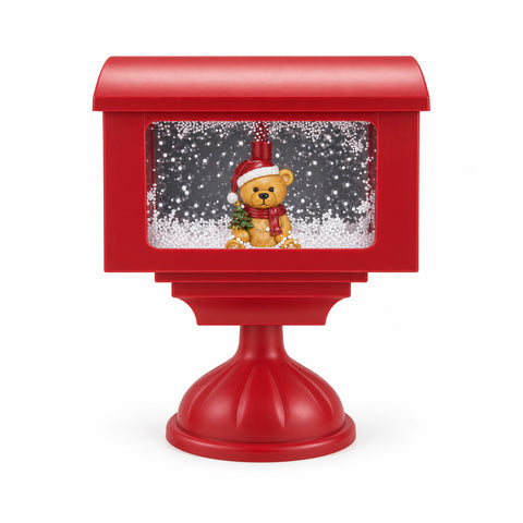 saint joy lampione decorativo natalizio a cassetta postale con effetto neve luci led e musica 2 varianti babbo natale o orsetto altezza 41 cm a batterie ean 8056819080834