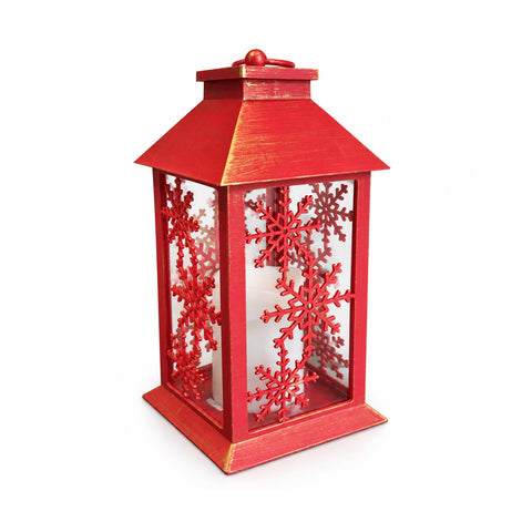 saint joy lanterna natalizia rossa led 30 cm cero con effetto fiamma da appendere o appoggiare 14x14x30 cm 2 decori disponibili stelle o fiocchi di neve ean 8056819080643