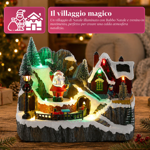 saint joy litville villaggio di natale illuminato led con trenino in movimento e babbo natale rotante 8 melodie natalizie 23x15x18 cm a batteria ean 8050043127709