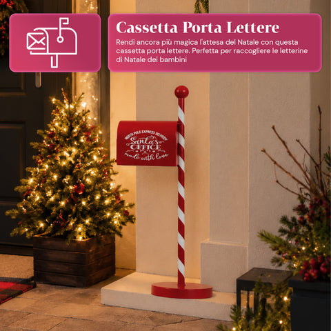 saint joy northpost portalettere natalizio da terra in metallo rosso palo a righe sportello apribile per raccogliere le letterine di natale ean 8050043127808
