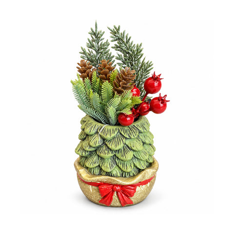 saint joy piantina ornamentale con alberello 20 cm decorazione natalizia da tavolo con pigne bacche rosse e fiocco in rilievo 2 varianti rosso e oro ean 8056819080711