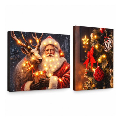 saint joy quadri natalizi con luci led in set da 2 30x40 cm babbo natale renne gnomo e alberi che si illuminano a batteria con interruttore ean 8056819082395
