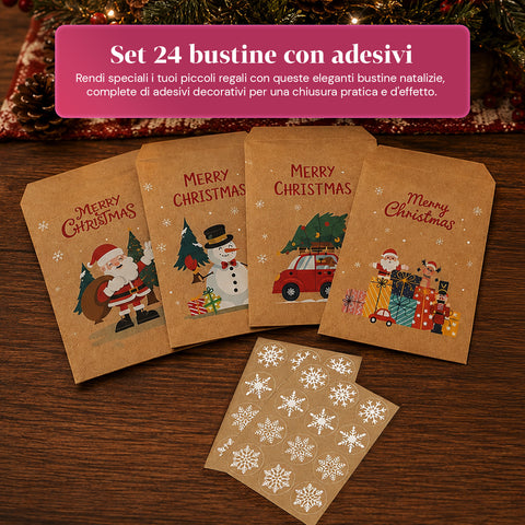 saint joy sacchetti natalizi set 24 bustine in carta kraft con adesivi ean 8050043128126