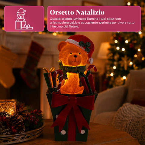 saint joy teddy beargift orsetto natalizio luminoso in scatola regalo luce led calda dimensioni 15x15x255 cm alimentazione a batterie ean 8050043127839