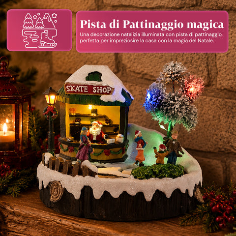 saint joy villaggio di natale luminoso gliderink pista di pattinaggio animata con musica e luci led decorazione in resina 208x207x172 cm a batterie aa ean 8050043127716
