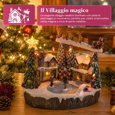 saint joy villaggio natalizio luminoso snowtime con pista di pattinaggio animata luci led e musica slitta di babbo natale polyresin 215x158x225 cm ean 8050043127723