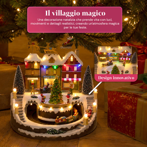 saint joy villaggio natalizio luminoso xmas town a batteria con luci led musica albero rotante trenino in movimento e slitta di babbo natale 27x25x34 cm ean 8050043127693