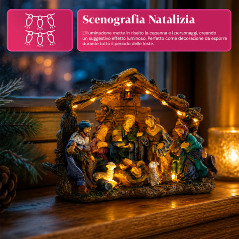 saint joy holyglow presepe nativita in poliresina con luci led e interruttore onoff capanna rustica e base stabile 23x115x17 cm ean 8050043127761
