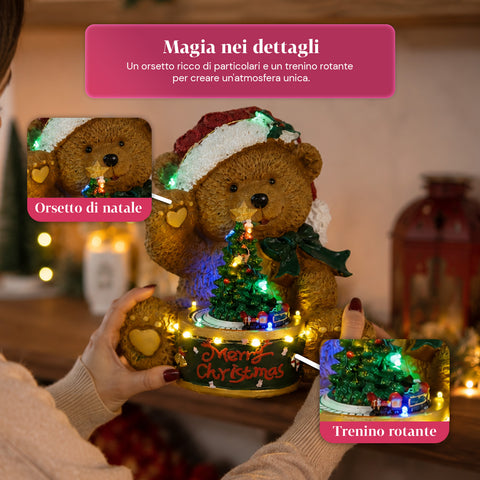 saint joy orsetto di natale luminoso con trenino rotante e carillon teddy xmas bear station decorazione natalizia led in poliresina 205 cm ean 8050043127662