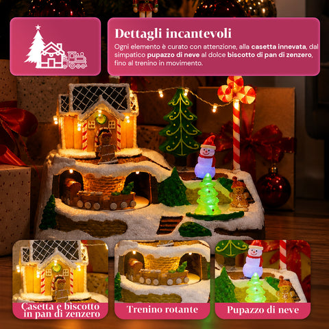 saint joy villaggio natalizio luminoso candy town con trenino in movimento e 8 melodie casetta pan di zenzero led decorazione natale 235 cm ean 8050043127686