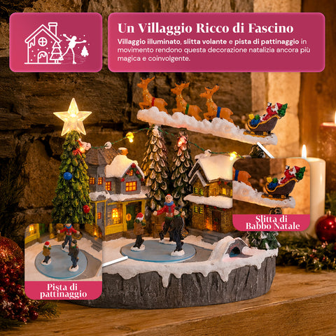 saint joy villaggio natalizio luminoso snowtime con pista di pattinaggio animata luci led e musica slitta di babbo natale polyresin 215x158x225 cm ean 8050043127723