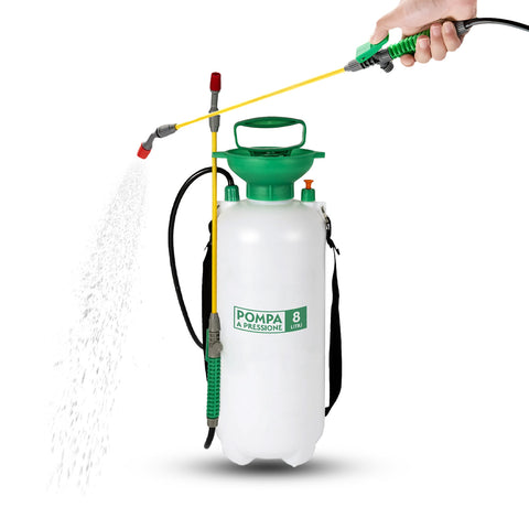 Pulverizador de pressão para jardim com gatilho de bloqueio e tubo flexível de 8 litros