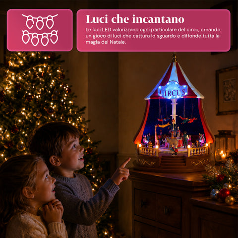 saint joy carillon natalizio animato circojoy con luci led e musica tendone circo 34 x h44 cm in plastica scena rotante alimentazione usb o a batterie ean 8050043127730