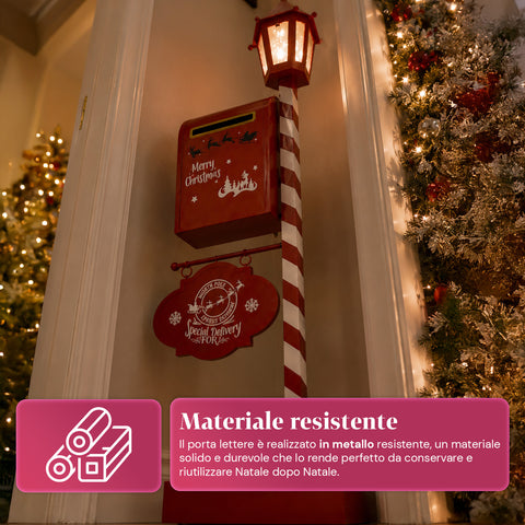 saint joy deerpost cassetta portalettere natalizia con lanterna led e sportello posteriore decorazione in metallo con cartello appeso alta 925 cm ean 8050043127815