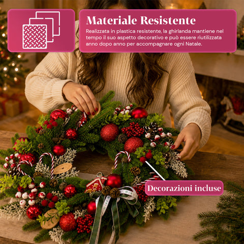 saint joy ghirlanda natalizia a55 cm con pigne e bacche rosse rami modellabili ean 8050043128508