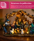 saint joy holyglow presepe nativita in poliresina con luci led e interruttore onoff capanna rustica e base stabile 23x115x17 cm ean 8050043127761