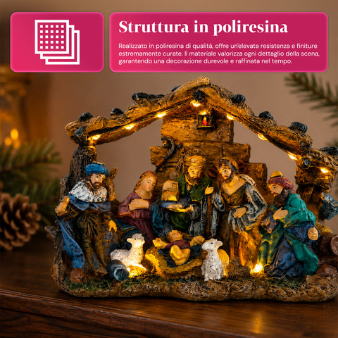 saint joy holyglow presepe nativita in poliresina con luci led e interruttore onoff capanna rustica e base stabile 23x115x17 cm ean 8050043127761