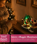 saint joy litville villaggio di natale illuminato led con trenino in movimento e babbo natale rotante 8 melodie natalizie 23x15x18 cm a batteria ean 8050043127709