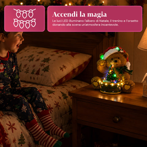 saint joy orsetto di natale luminoso con trenino rotante e carillon teddy xmas bear station decorazione natalizia led in poliresina 205 cm ean 8050043127662