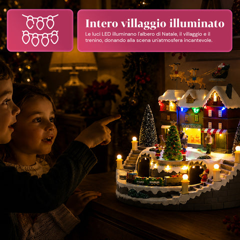 saint joy villaggio natalizio luminoso xmas town a batteria con luci led musica albero rotante trenino in movimento e slitta di babbo natale 27x25x34 cm ean 8050043127693