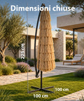 zendea ombrellone lampara da giardino effetto rafia altezza 275m con struttura in acciaio al carbonio con manovella e sostegno a croce ean 8050030810720