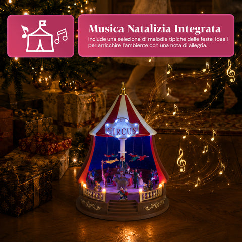 saint joy carillon natalizio animato circojoy con luci led e musica tendone circo 34 x h44 cm in plastica scena rotante alimentazione usb o a batterie ean 8050043127730