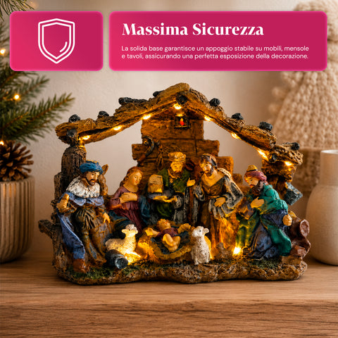 saint joy holyglow presepe nativita in poliresina con luci led e interruttore onoff capanna rustica e base stabile 23x115x17 cm ean 8050043127761