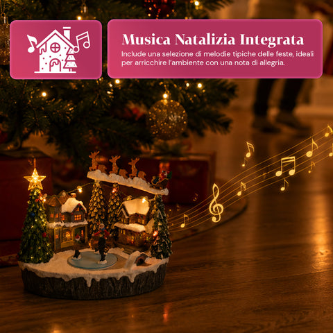 saint joy villaggio natalizio luminoso snowtime con pista di pattinaggio animata luci led e musica slitta di babbo natale polyresin 215x158x225 cm ean 8050043127723