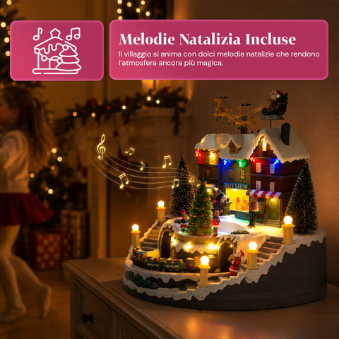 saint joy villaggio natalizio luminoso xmas town a batteria con luci led musica albero rotante trenino in movimento e slitta di babbo natale 27x25x34 cm ean 8050043127693