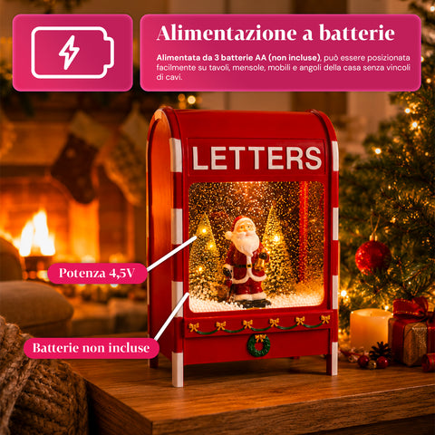 saint joy cassetta postale natalizia luminosa con effetto neve musica e luci led decorazione babbo natale in plastica 24x15x37 cm a batterie o usb ean 8050043127891