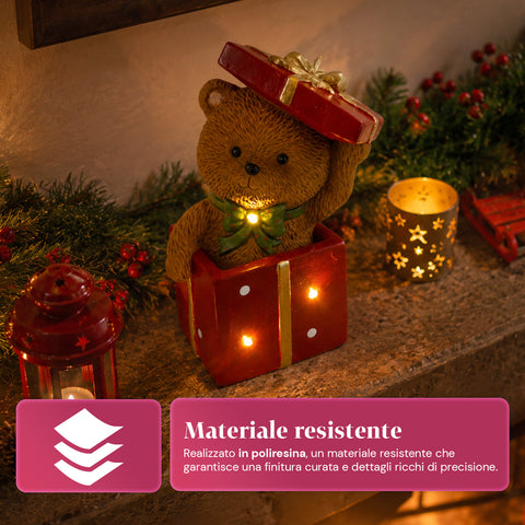 saint joy orsetto natalizio in poliresina con pacco regalo 2 varianti luci led puntuali alimentazione a batterie finiture curate base stabile ean 8050043127846