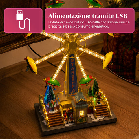 saint joy ruota panoramica natalizia skywheel con luci led melodie e doppia rotazione villaggio con biglietteria e personaggi 477 cm ean 8050043127754