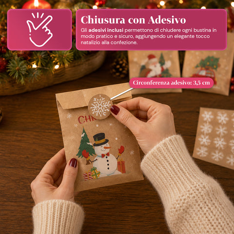 saint joy sacchetti natalizi set 24 bustine in carta kraft con adesivi ean 8050043128126