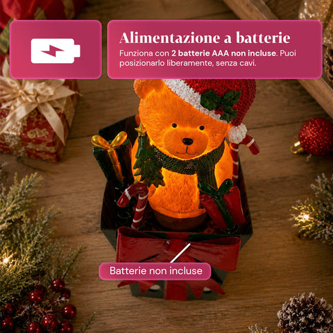 saint joy teddy beargift orsetto natalizio luminoso in scatola regalo luce led calda dimensioni 15x15x255 cm alimentazione a batterie ean 8050043127839