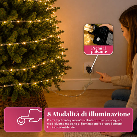 saint joy tubo luminoso led 10 m con 180 led bianco caldo e 8 giochi di luce ean 8050043128553