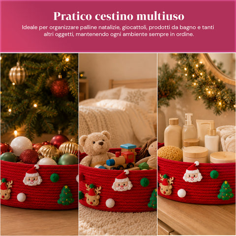 saint joy cestino natalizio in corda di cotone rosso 30x20x12 cm con manici ean 8050043128102