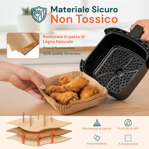 avilia home set 100 pz carta forno per friggitrice ad aria impermeabile e resistente al calore ean 8056819053265
