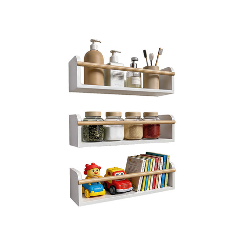 Conjunto de 3 prateleiras de parede multiusos em madeira resistente 40x12 cm - Capacidade 3kg