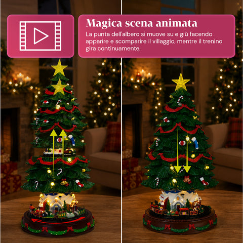 saint joy albero di natale luminoso spinpine 455 cm con villaggio e trenino rotante luci led bianco caldo musica natalizia alimentazione usb o a batterie ean 8050043127679