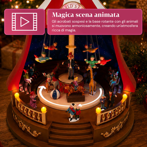saint joy carillon natalizio animato circojoy con luci led e musica tendone circo 34 x h44 cm in plastica scena rotante alimentazione usb o a batterie ean 8050043127730