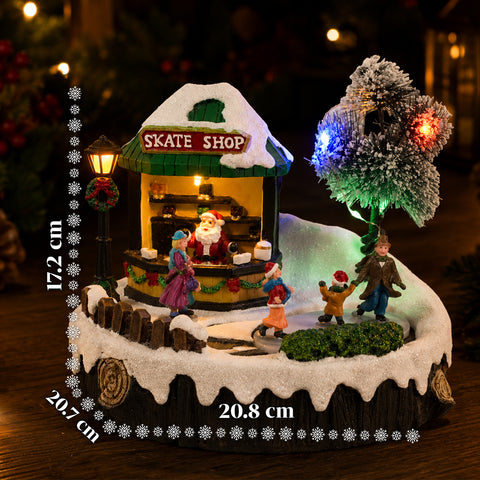 saint joy villaggio di natale luminoso gliderink pista di pattinaggio animata con musica e luci led decorazione in resina 208x207x172 cm a batterie aa ean 8050043127716