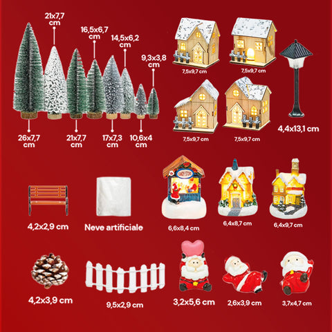 saint joy villaggio natalizio 30 pezzi in resina con casette luminose e neve ean 8050043127969