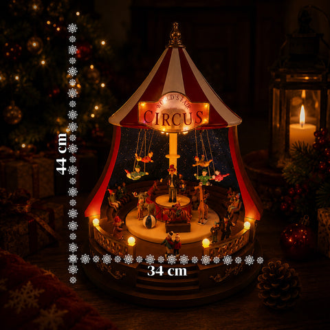 saint joy carillon natalizio animato circojoy con luci led e musica tendone circo 34 x h44 cm in plastica scena rotante alimentazione usb o a batterie ean 8050043127730